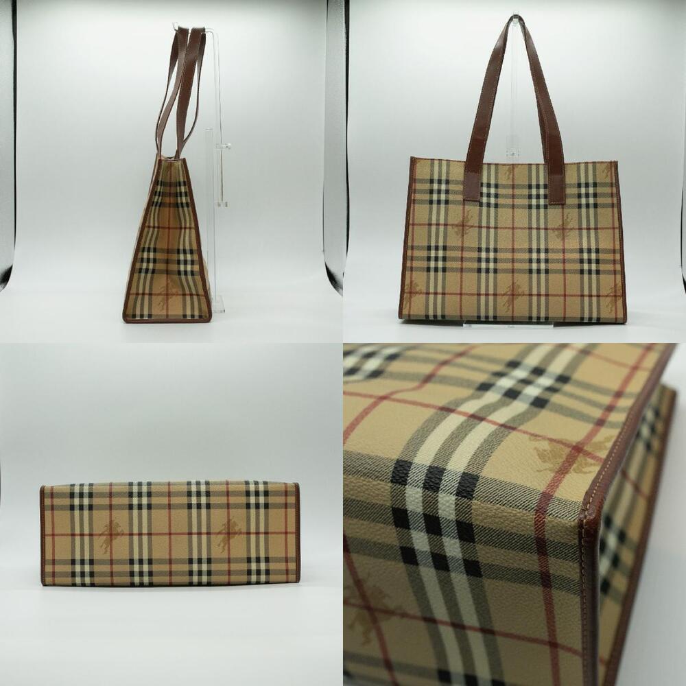 Burberry Nova Check Leather Tote Bag Beige Tan Gold - Picture 3 of 4